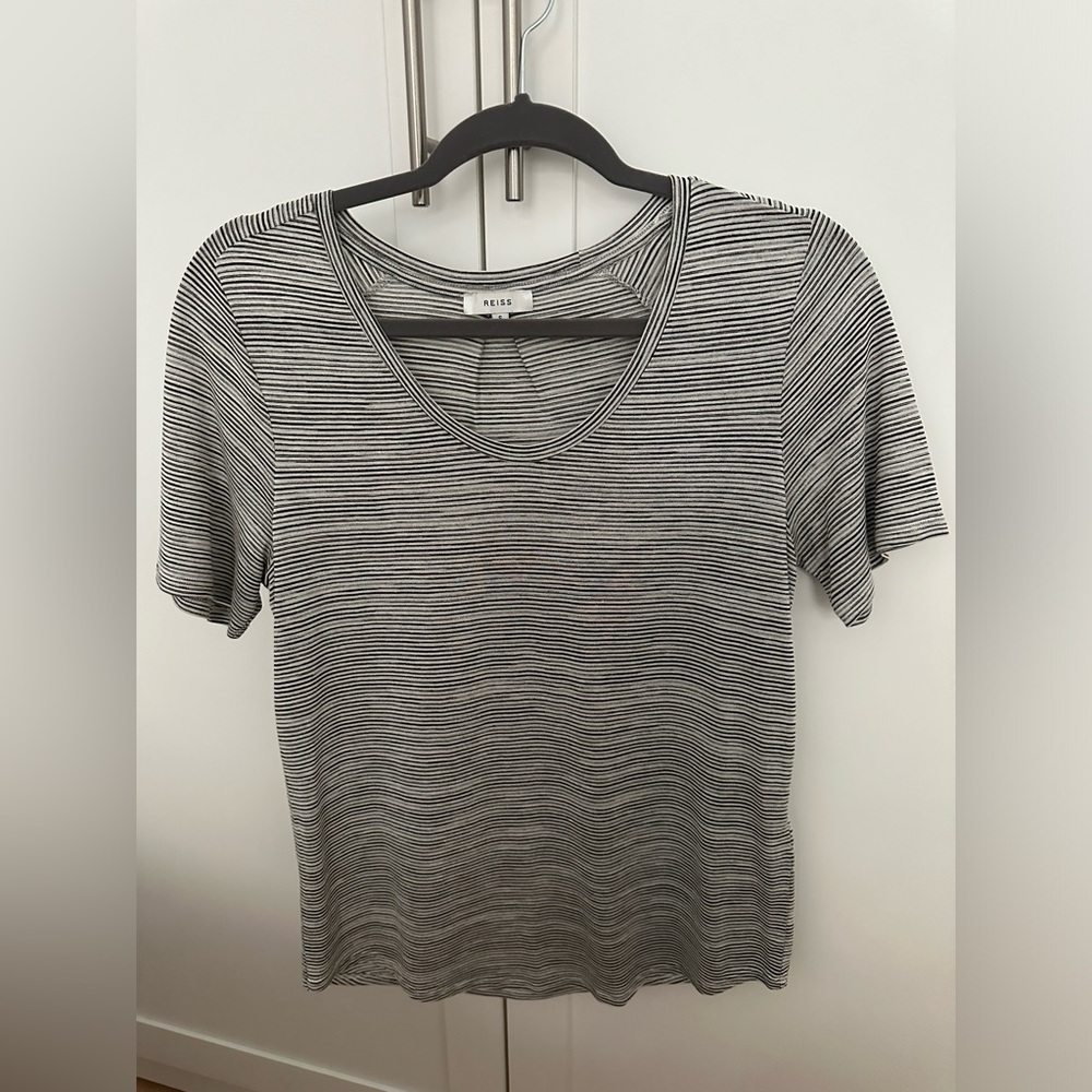 Reiss blouse color gray white striped size S with short sleeves